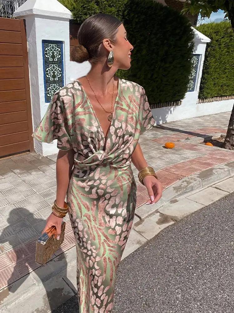 Dames Elegante Satijnen Zomerjurk | Maxi