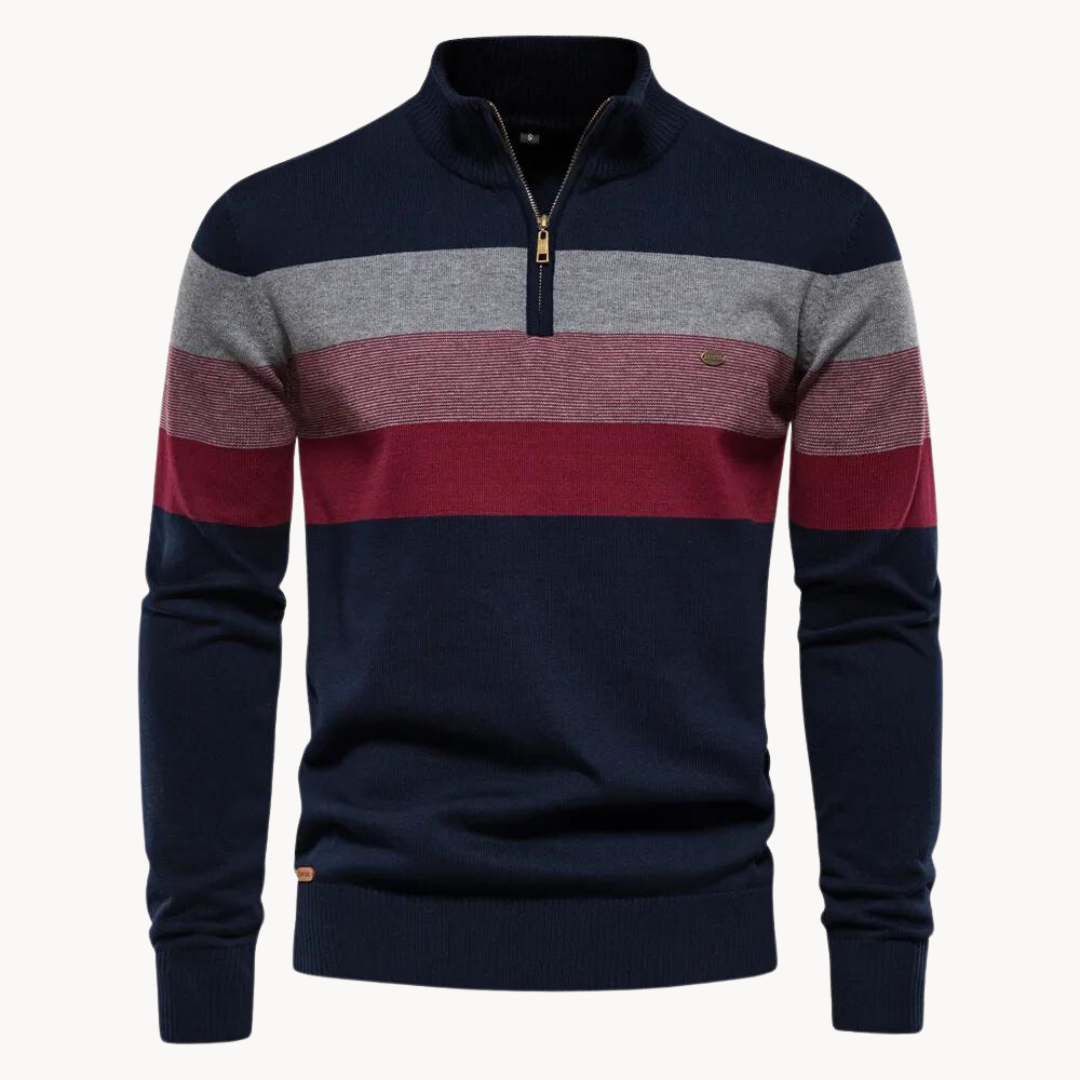 Heren Gestreepte Pullover | Korte Ritsstijl
