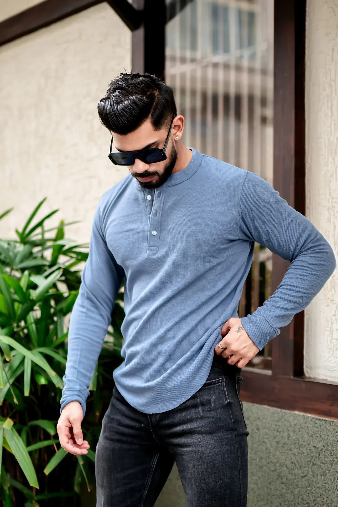 Heren Pullover T-shirt | Opstaande Kraag
