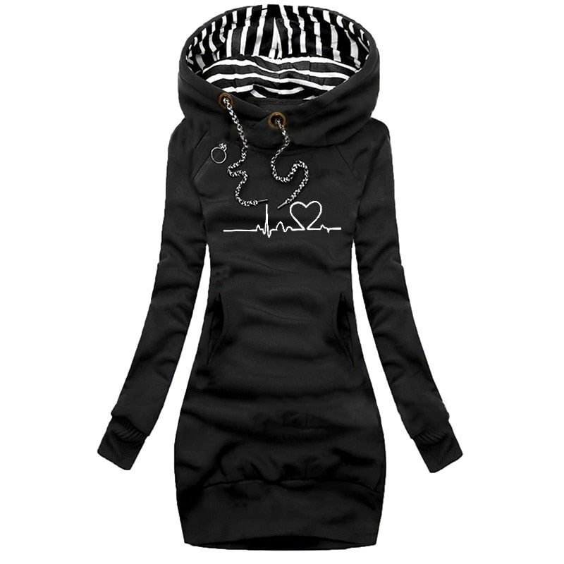 Dames Winter Hoodie Jurk | Lang, Met Capuchon