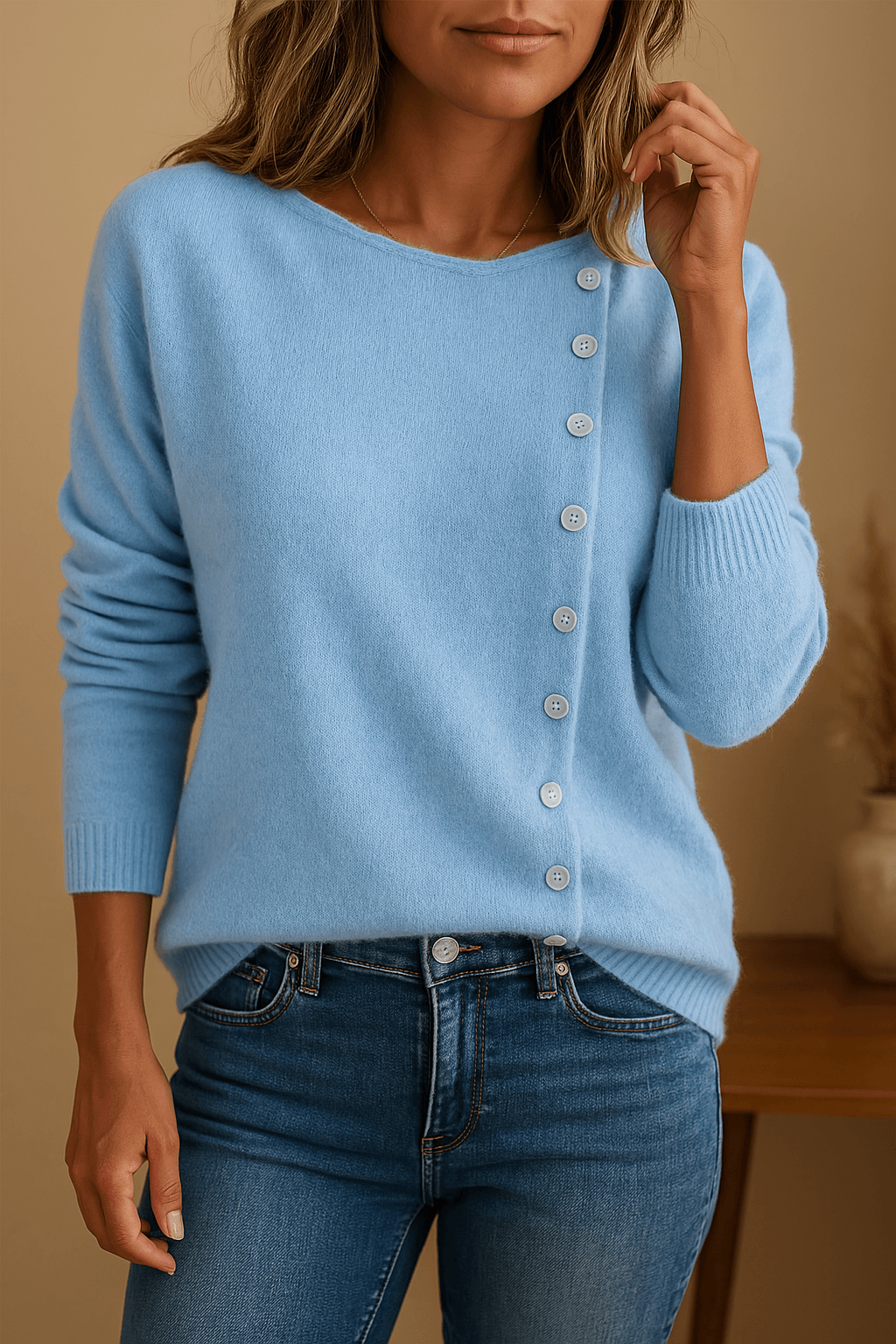 Dames Herfst Trui | Lang, Met Knopen