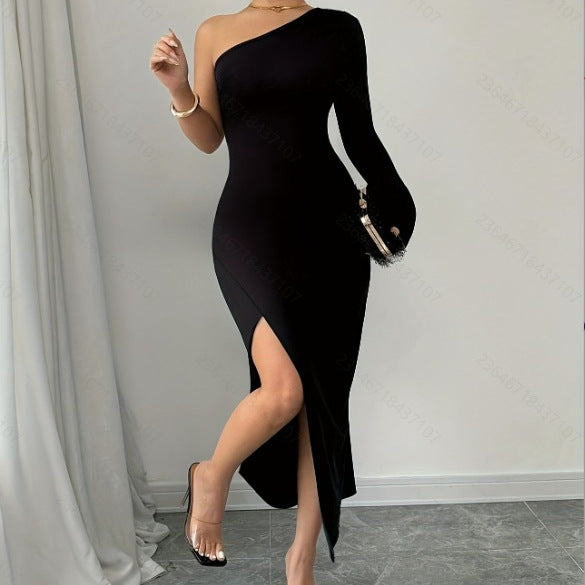 Dames Asymmetrische avondjurk met split | Maxi
