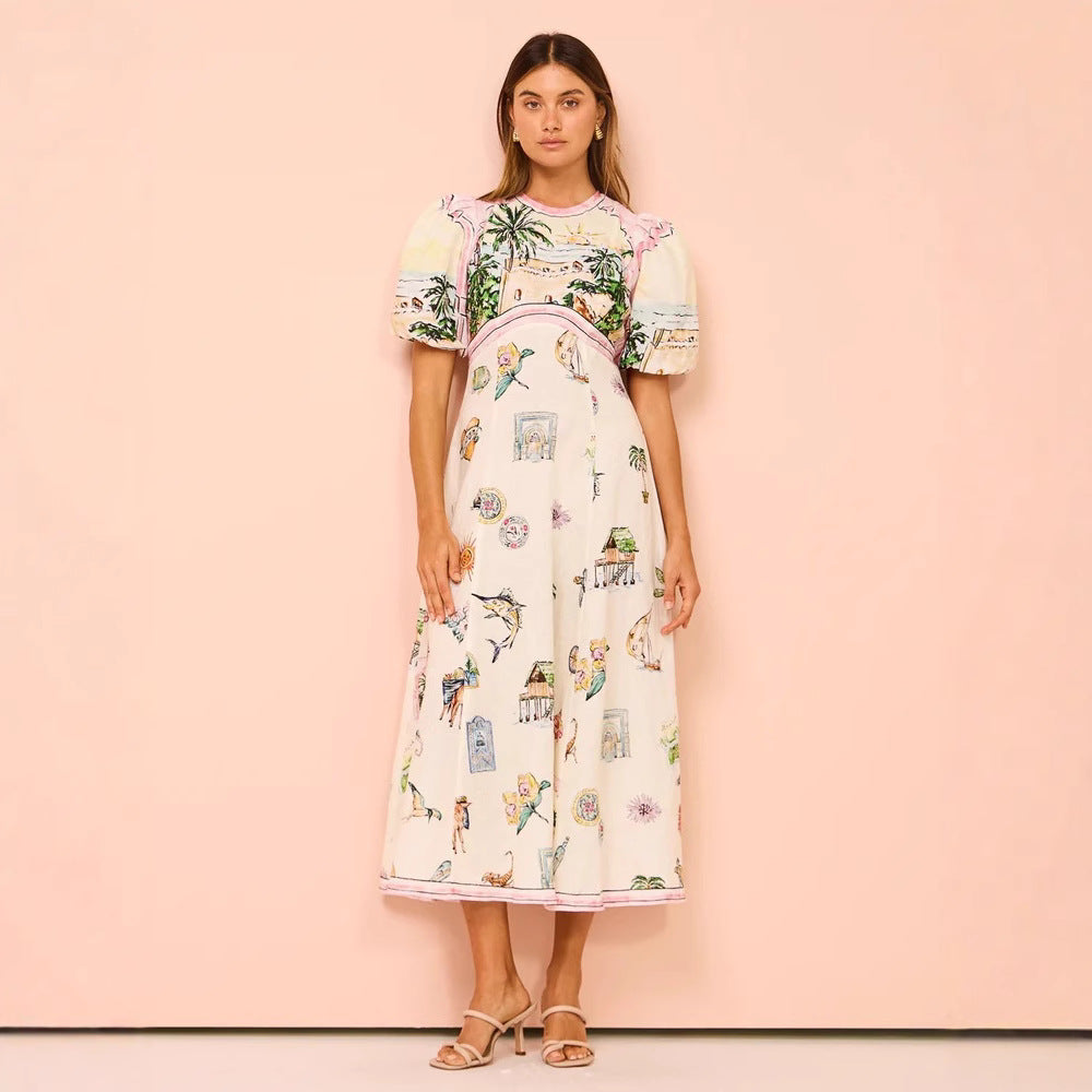Dames Artistieke Illustratie Zomerjurk | Midi