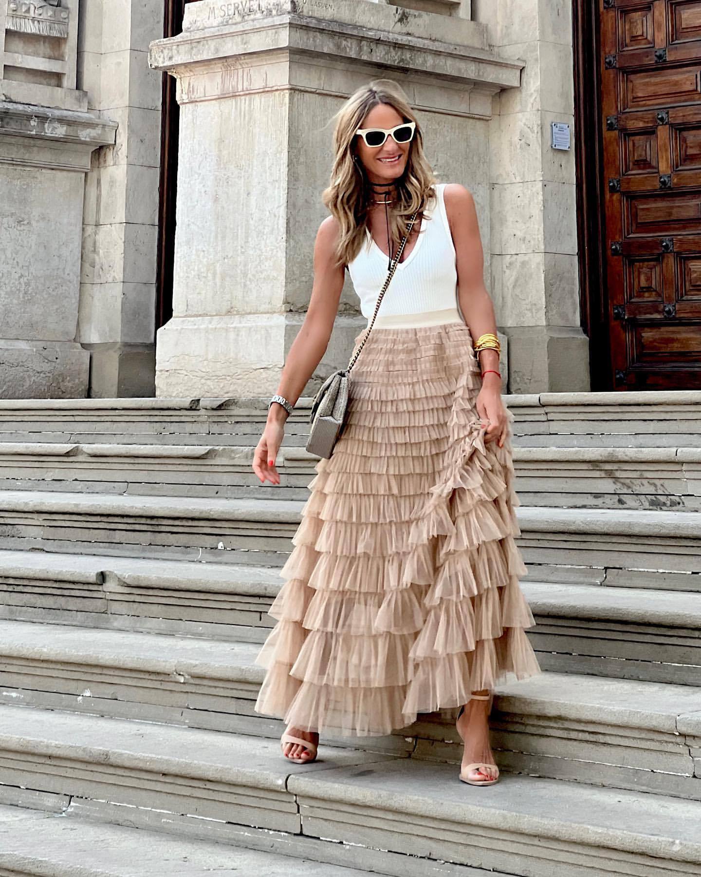 Dames Tulle geplooide rok | Lang