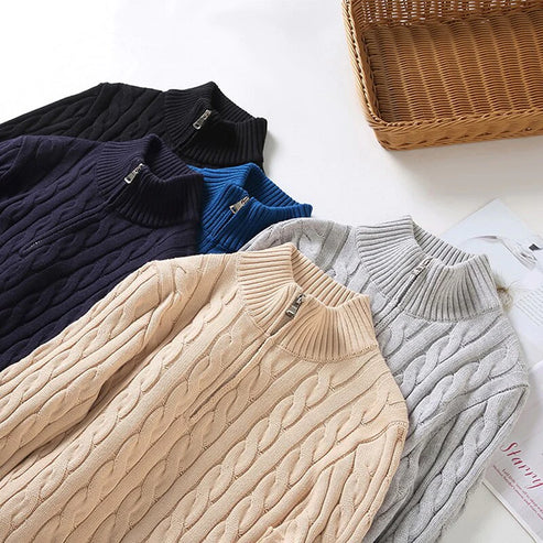 Heren Kabelgebreide Pullover | Korte Ritsstijl