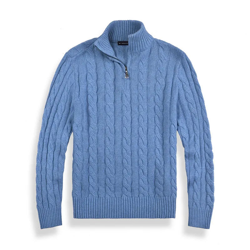 Heren Kabelgebreide Pullover | Korte Ritsstijl