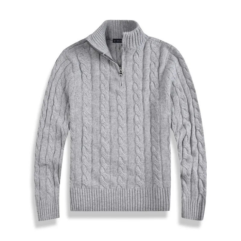 Heren Kabelgebreide Pullover | Korte Ritsstijl