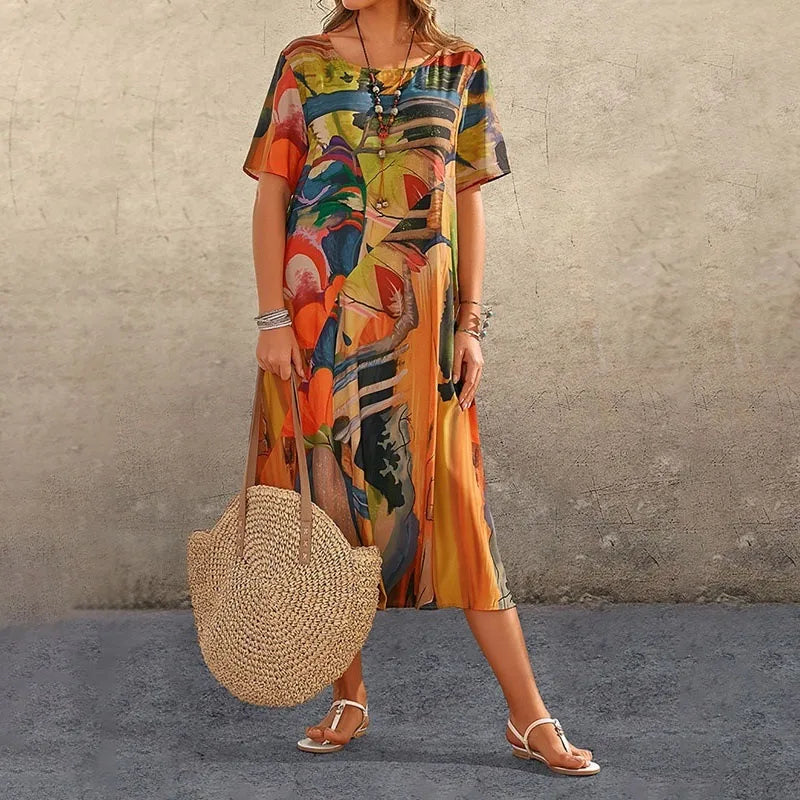 Dames Luchtige zomerjurk met print | Midi