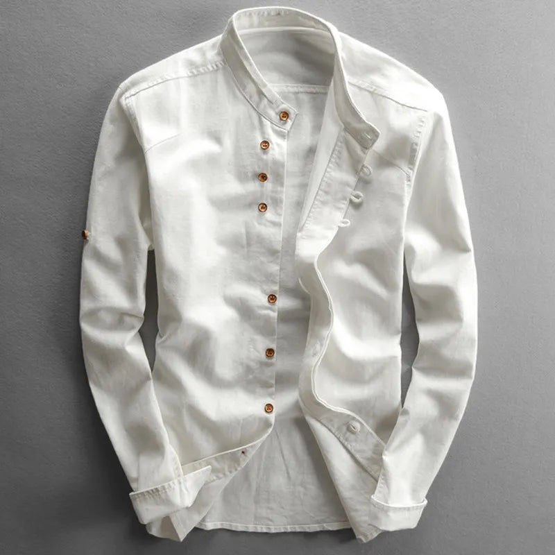 Heren Zwart Shirt | Opstaande Kraag Lange Mouw