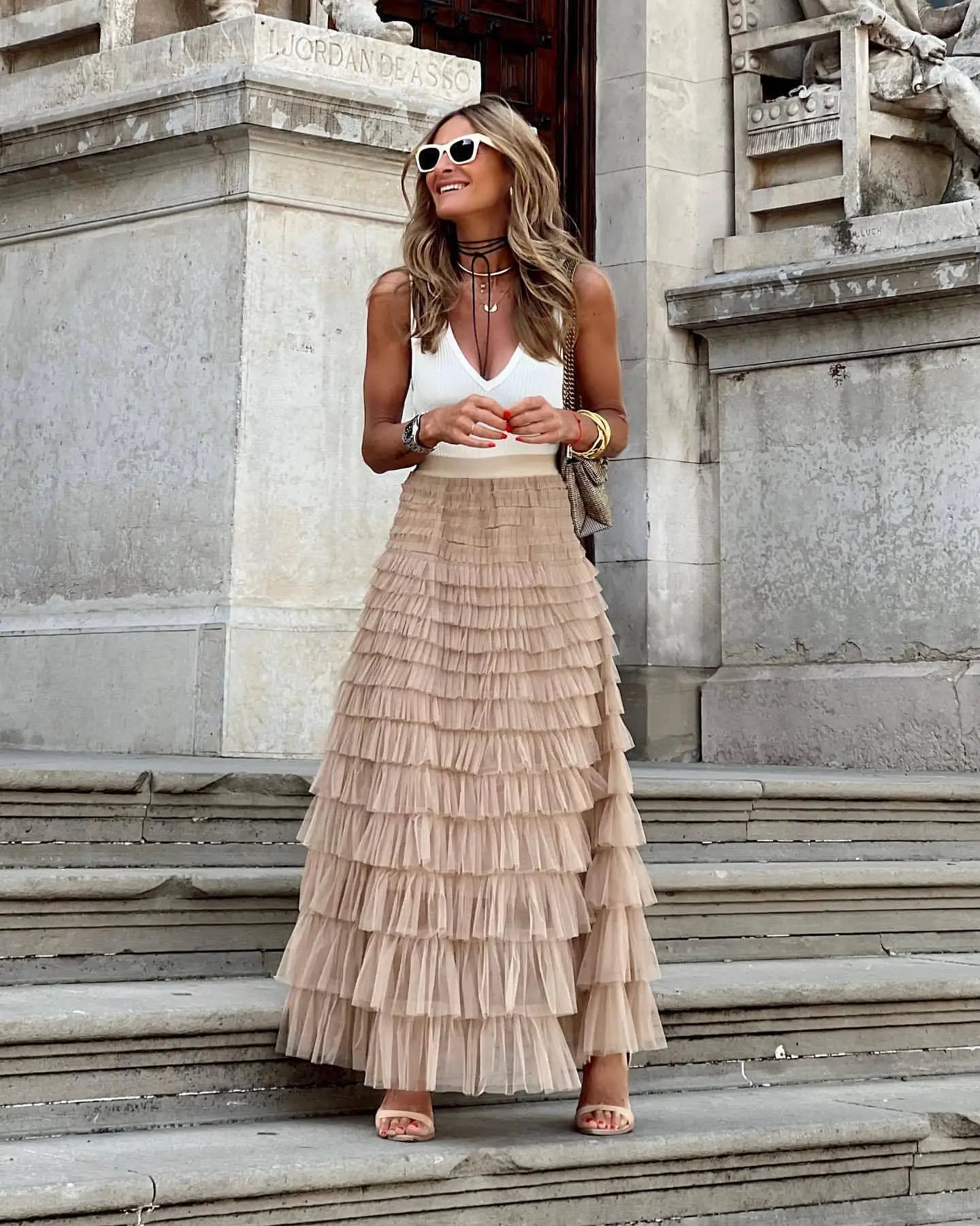 Dames Tulle geplooide rok | Lang