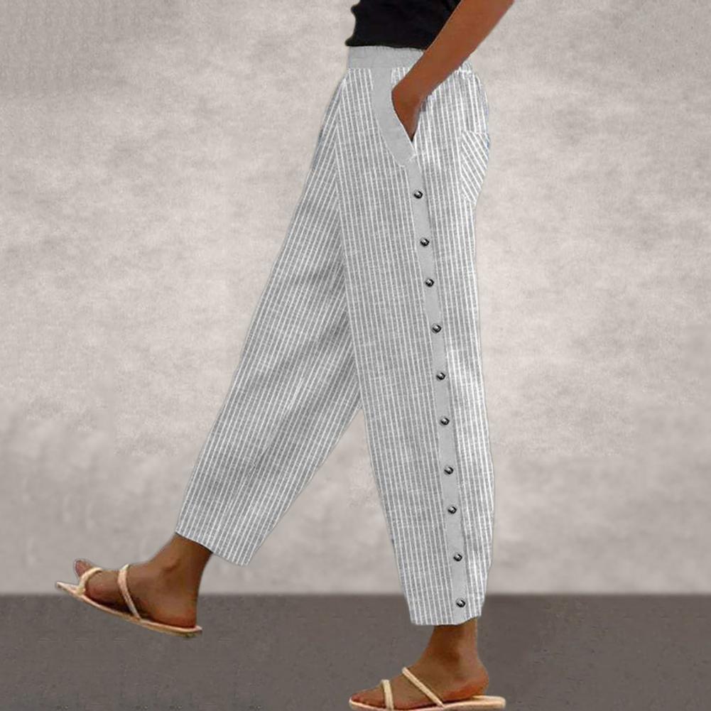 Dames Zomer Stoffen Broek | Kort, Knoopdetail
