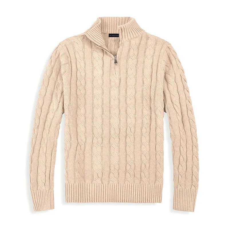 Heren Kabelgebreide Pullover | Korte Ritsstijl