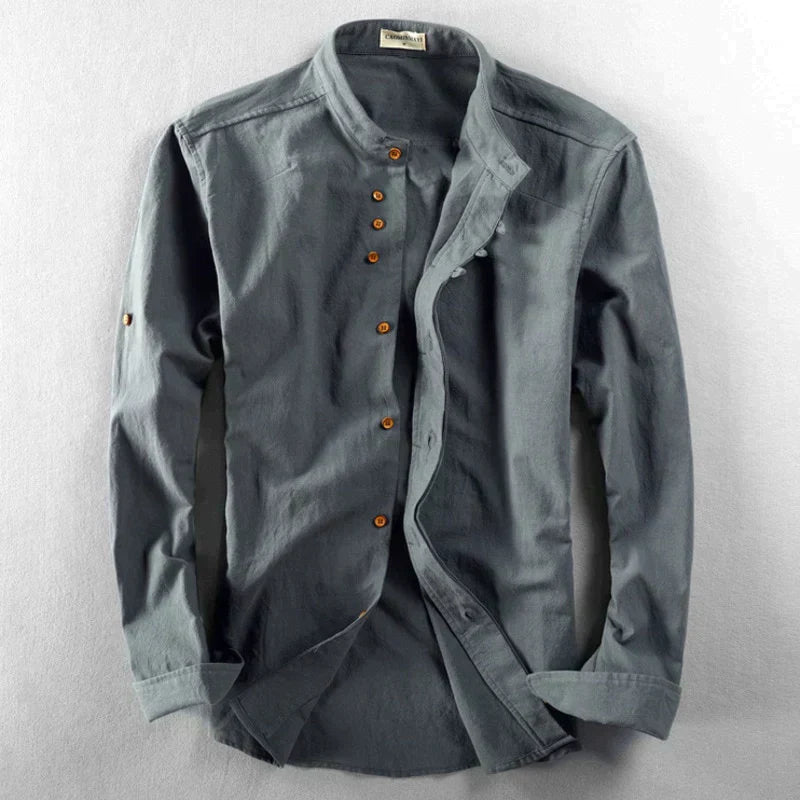 Heren Zwart Shirt | Opstaande Kraag Lange Mouw