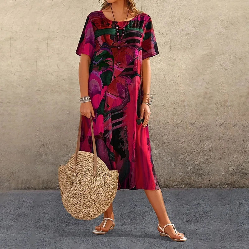 Dames Luchtige zomerjurk met print | Midi