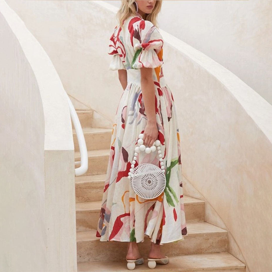 Dames Artistieke Bloemenprint Zomerjurk | Midi