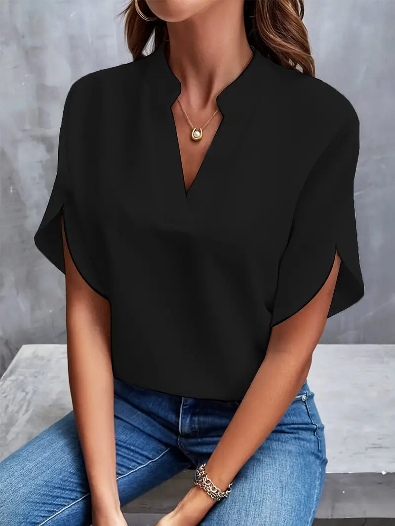 Dames Zomerse Elegante Blouse | Stehals, Kortemouw