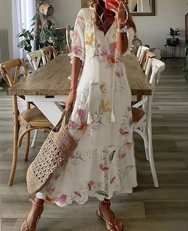 Diana | Dames Luchtige Bloemen Zomerjurk | Maxi