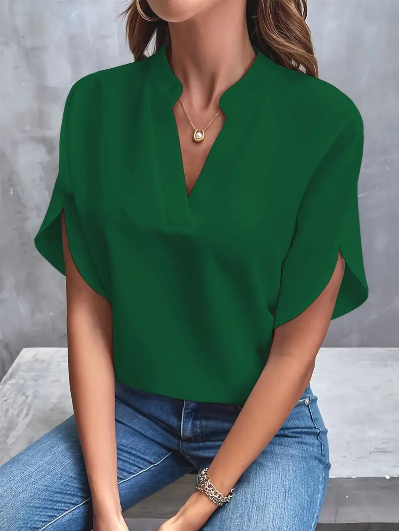 Dames Zomerse Elegante Blouse | Stehals, Kortemouw