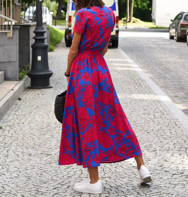 Sophie | Dames Luchtige Bloemen Zomerjurk | Midi