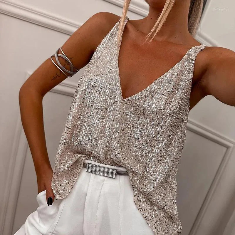 Dames Zomerse Glinsterende Top | Pailletten, Mouwloos
