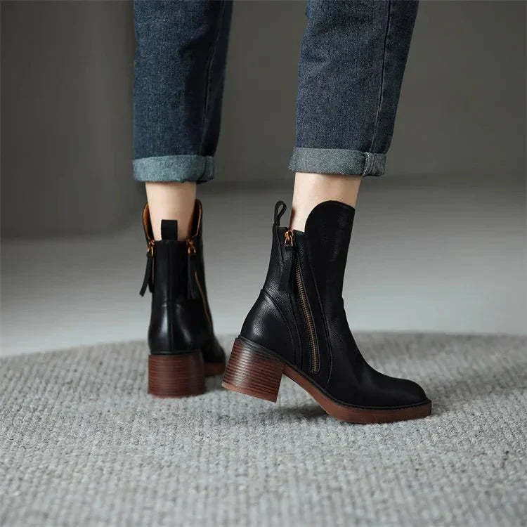 Dames Winter Enkellaarzen | Blokhak, Ritssluiting
