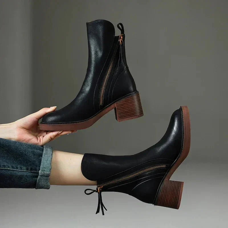 Dames Winter Enkellaarzen | Blokhak, Ritssluiting