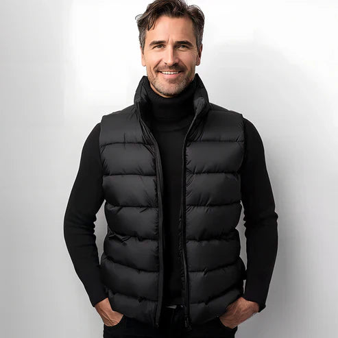 Heren Gewatteerde Winter Weste | Zwart, Ritssluiting