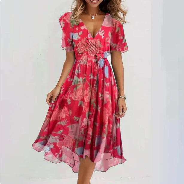 Sofia | Dames elegante chiffon zomerjurk | Midi