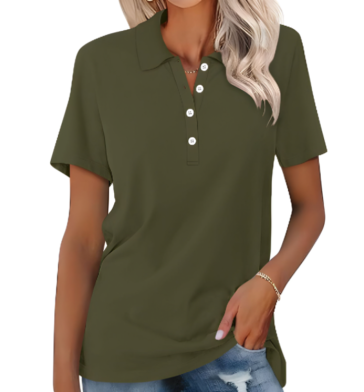 Dames Zomerse Polo T-shirt | Kortemouw, Knopenlijst