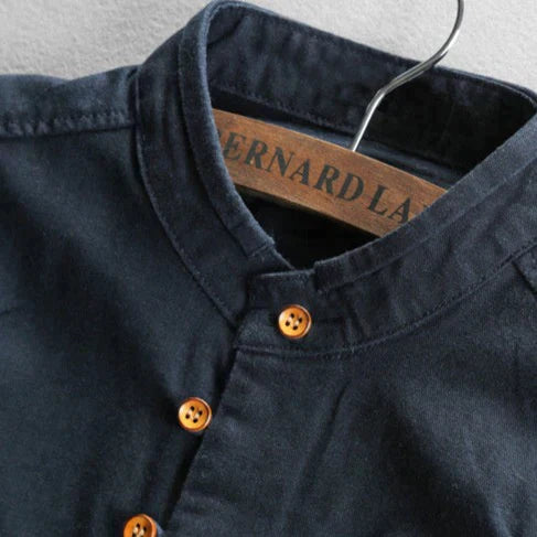 Heren Zwart Shirt | Opstaande Kraag Lange Mouw