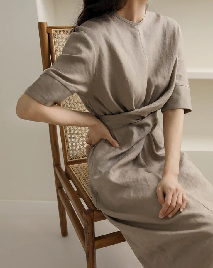 Dames Linnen Elegante Zomerjurk | Midi