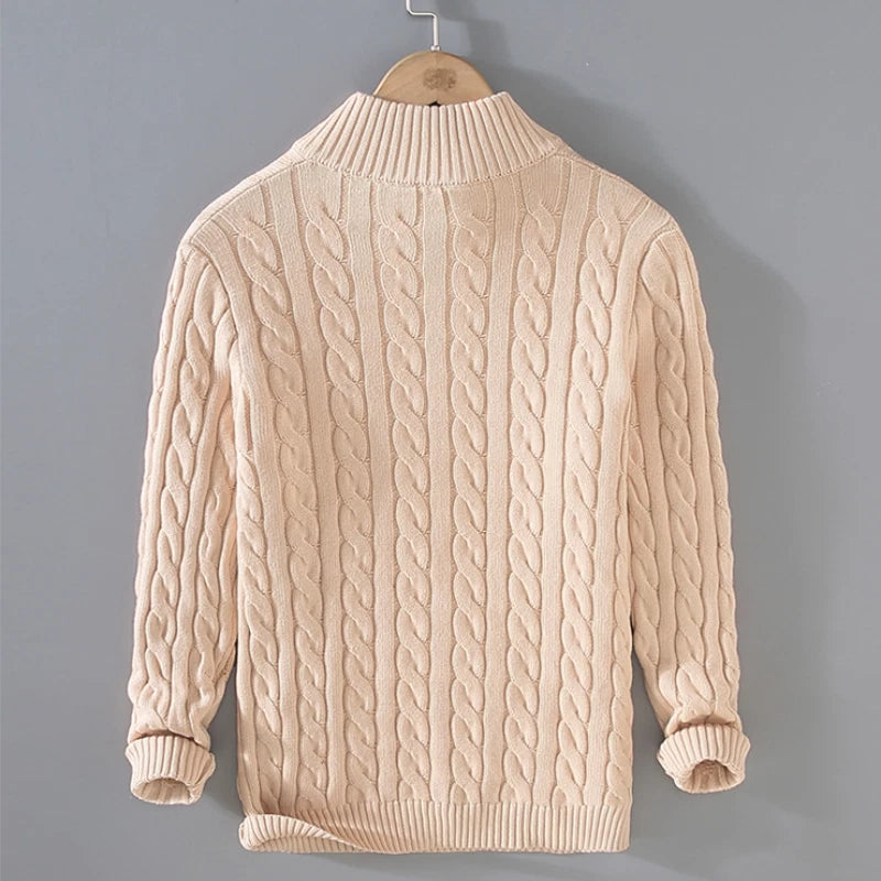 Heren Kabelgebreide Pullover | Korte Ritsstijl