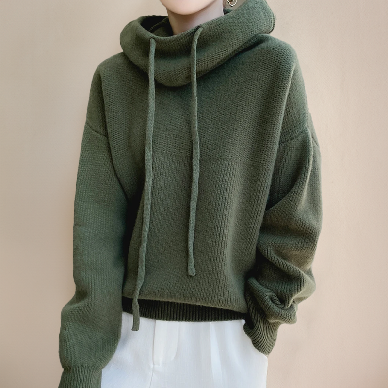 Dames Warme Gebreide Hoodie | Grof Breisel, Lange Mouwen