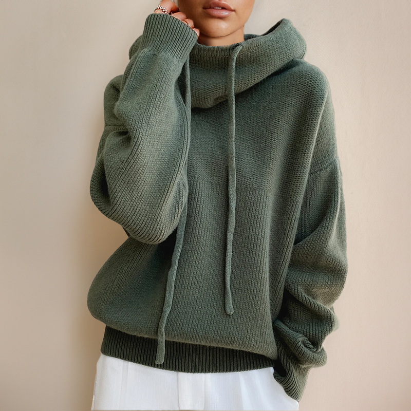 Dames Warme Gebreide Hoodie | Grof Breisel, Lange Mouwen