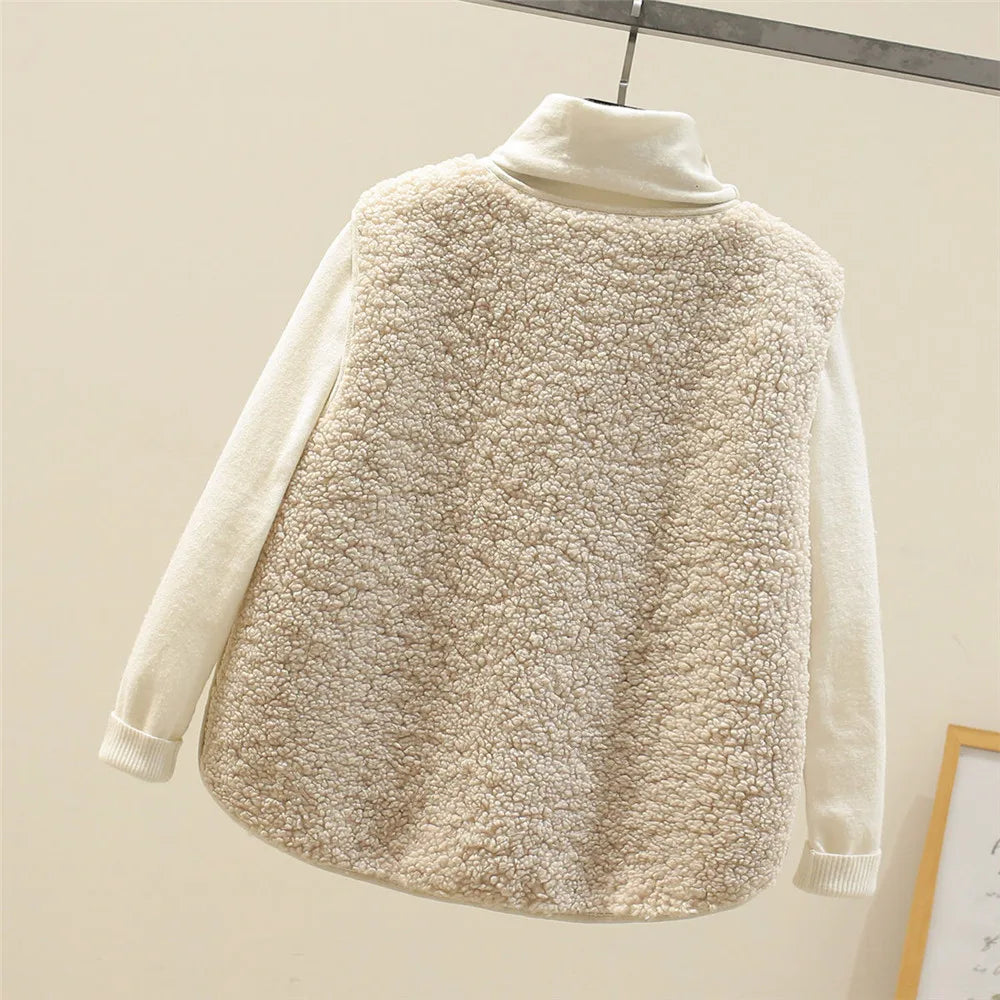 Dames warme fleece gebreid vest | lang mouwloos