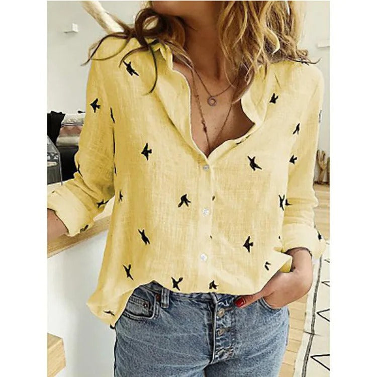 Dames Zomerse Luchtige Blouse | Zwaluwprint, Knoopsluiting
