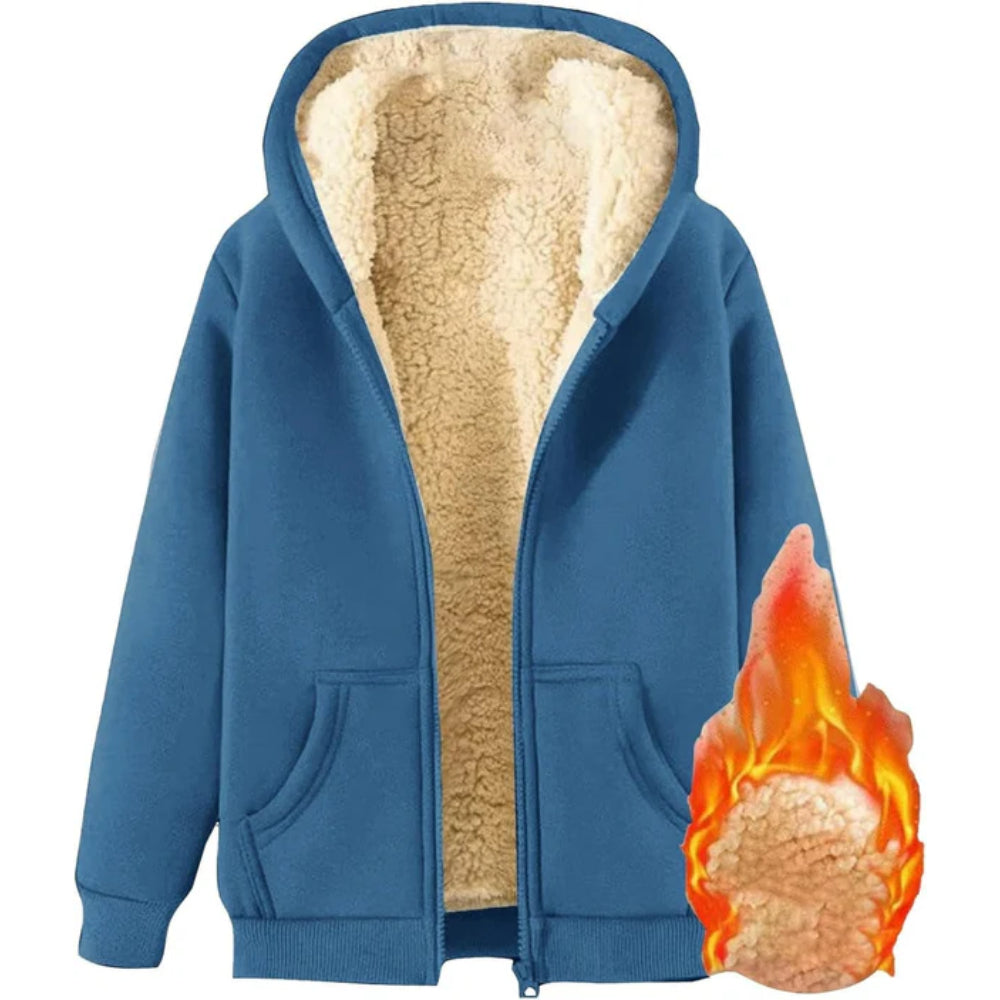 Dames Warme Teddy Fleece Hoodie Jas | Met Capuchon, Rits
