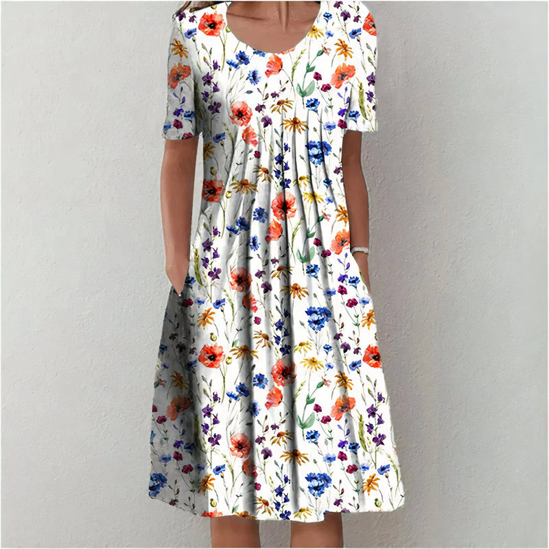 Elisa | Dames Luchtige Bloemen Zomerjurk | Midi