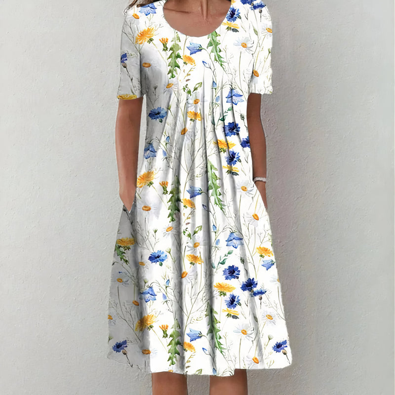 Elisa | Dames Luchtige Bloemen Zomerjurk | Midi